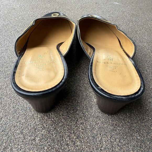 RALPH LAUREN 80’s Navy Blue Leather Military Nautical Mules Loafers 10B ITALY! - Picture 4 of 8